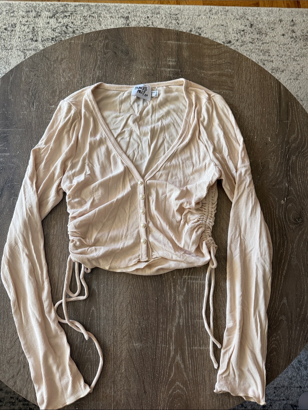 Princess Polly Ruched Button-Front Long Sleeve Crop Top, Size 6